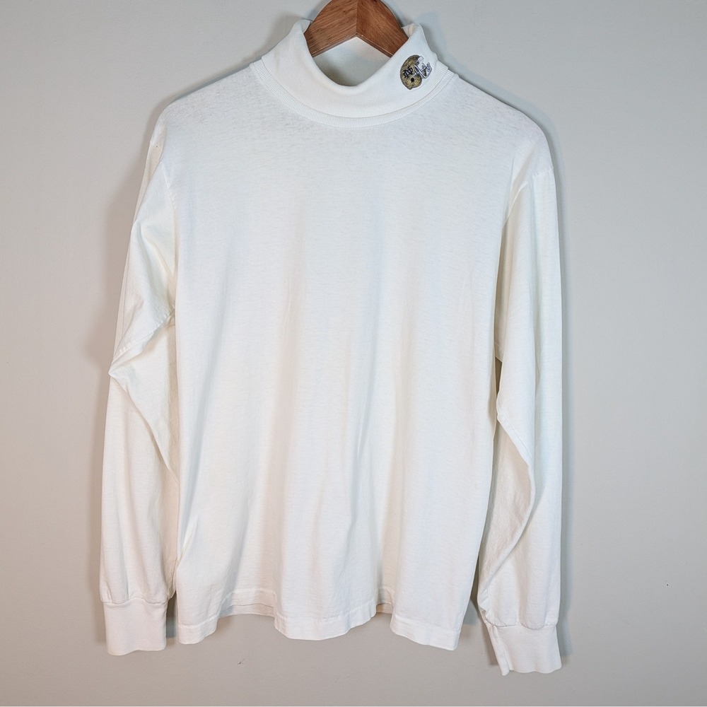 Vintage Identity Notre Dame Mock Neck T-Shirt White Cotton Made in USA Medium